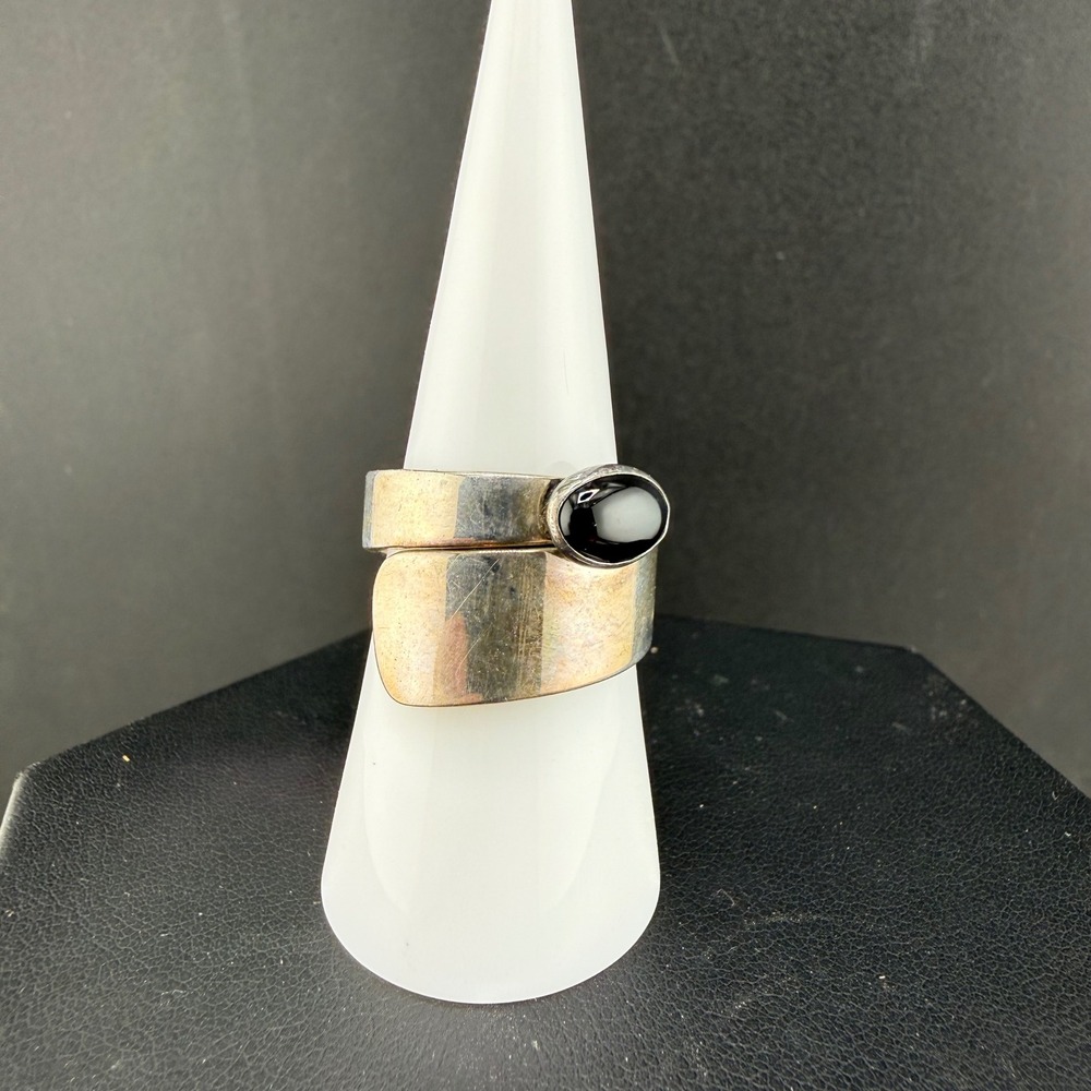 Vintage Silpada Sterling Silver Bypass Ring Black Onyx Wide Band  Size 8